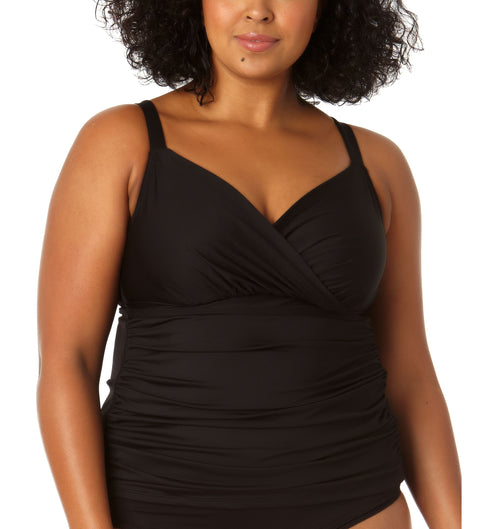 Plus Size Surplice Shirred Tankini Top